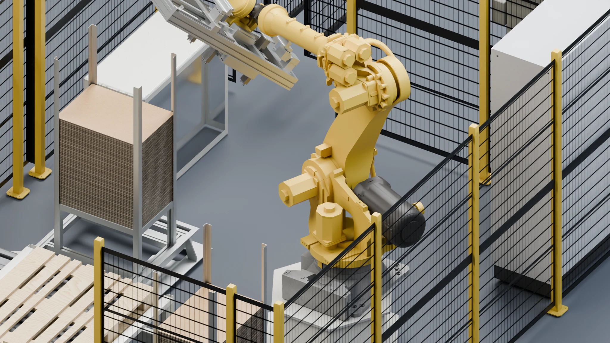 Close-up of industrial robotic arm mechanical components