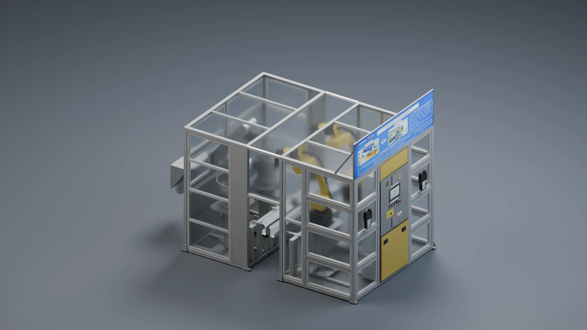 Enclosed industrial processing machine with control cabinet