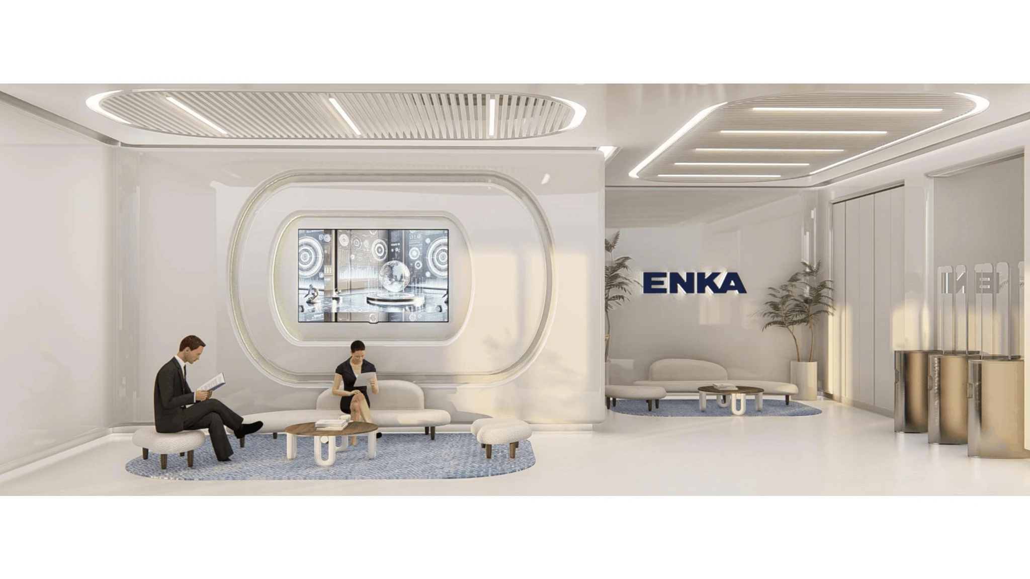 Ground-floor lobby / seating and ENKA identity