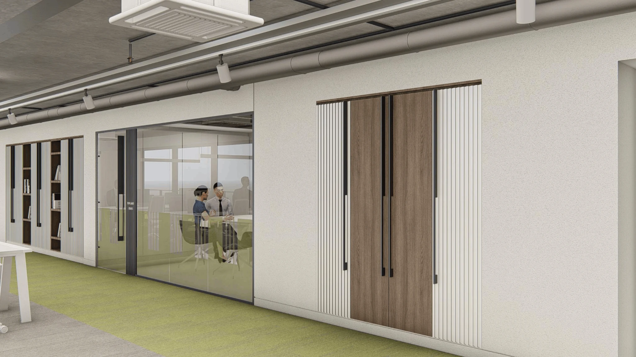 Meeting room / acoustic panels and glass partition