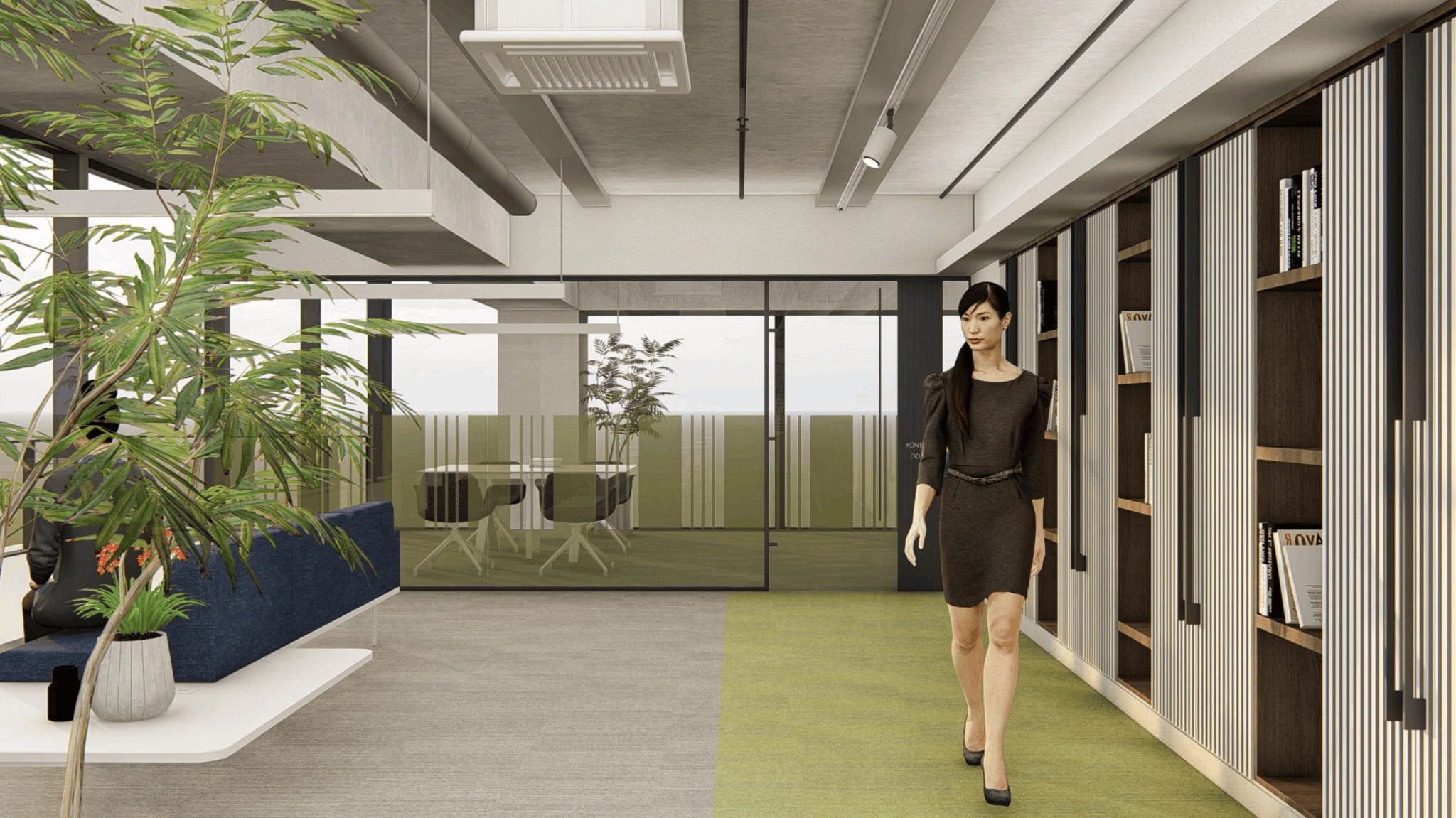Upper-level corridor / lounge and glazed meeting rooms