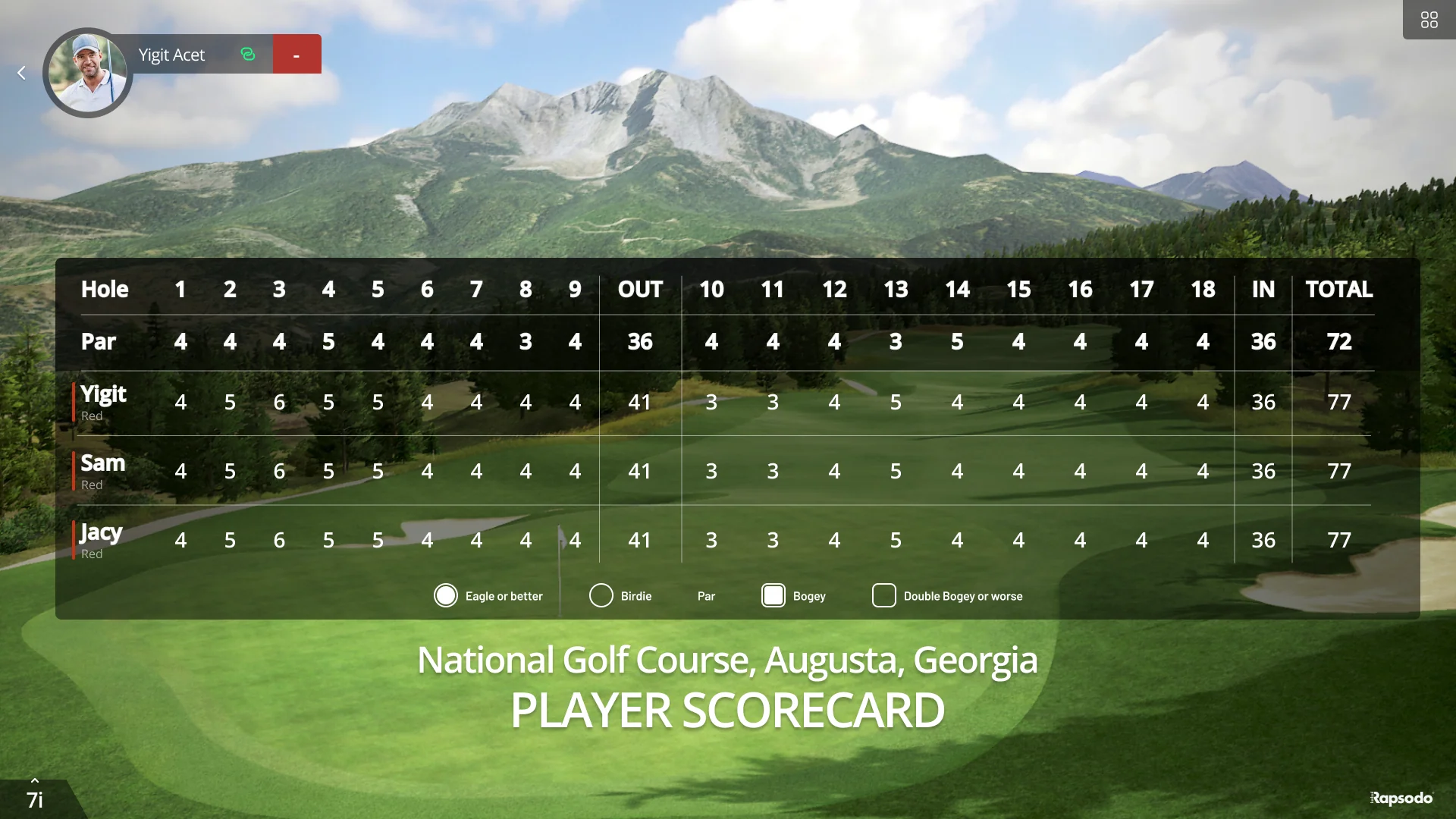 Player scorecard