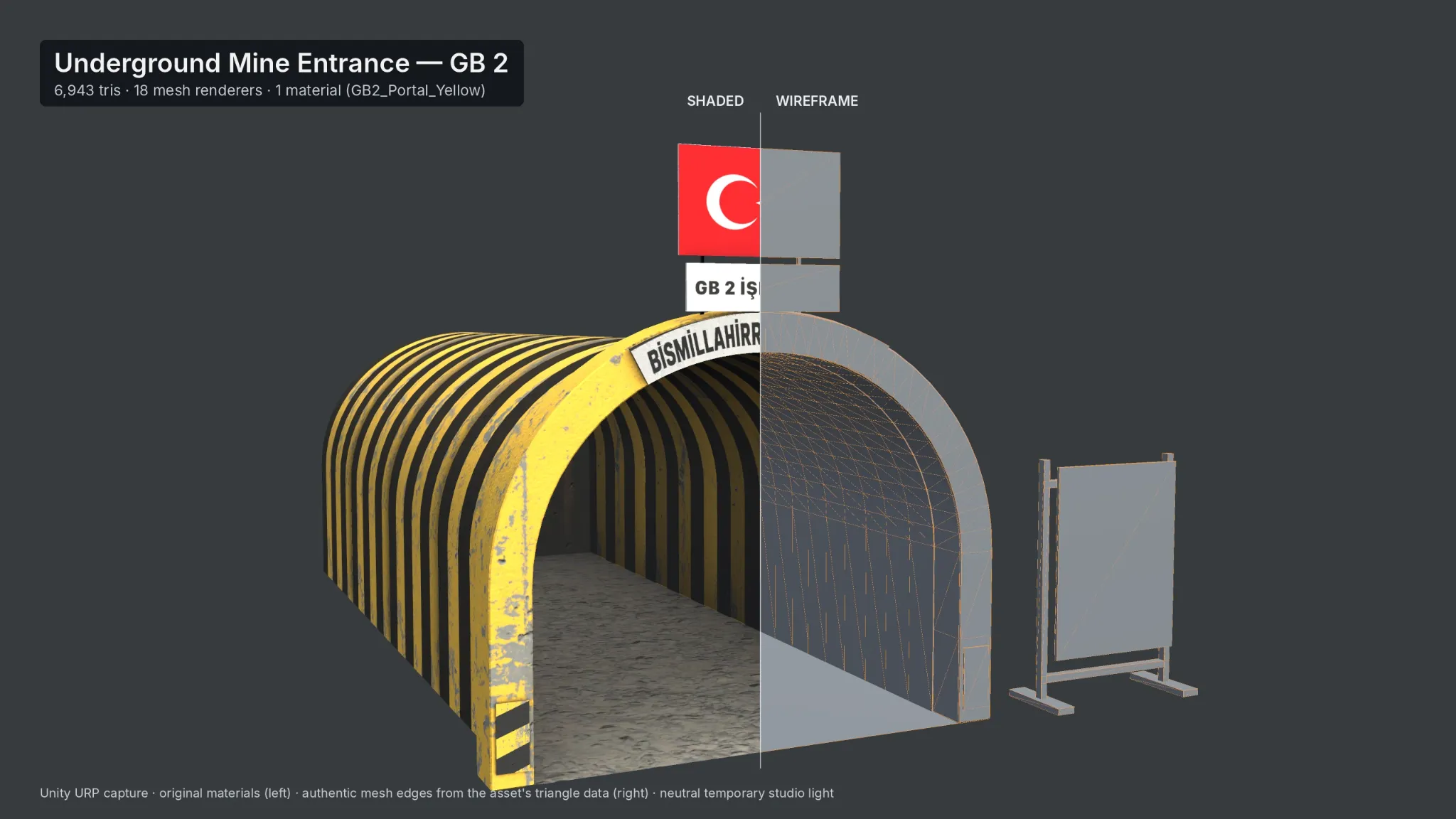 Complete technical breakdown comparing shaded underground arch model and wireframe construction