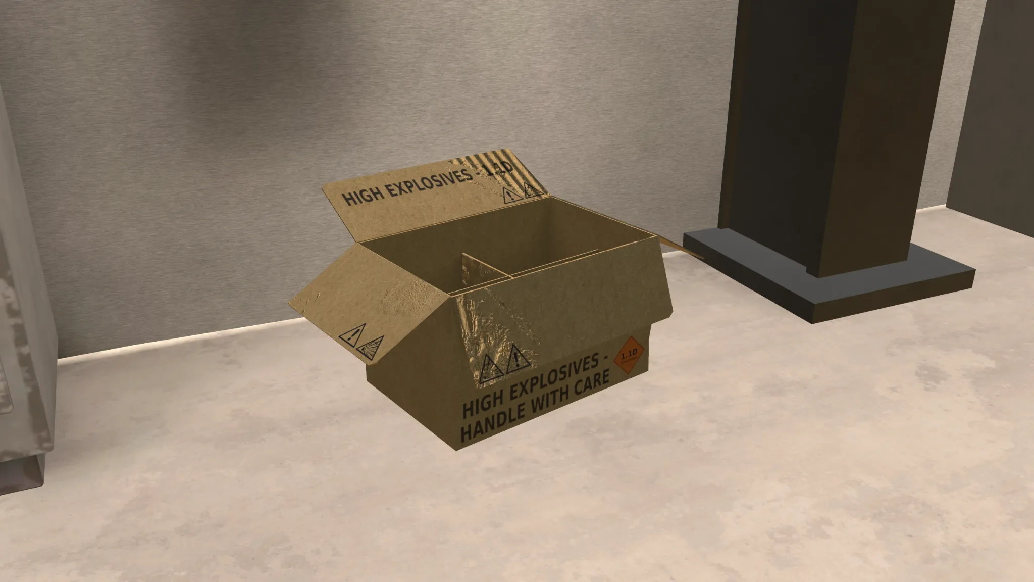 Industrial box used as a contextual factory prop, viewed within the Unity scene