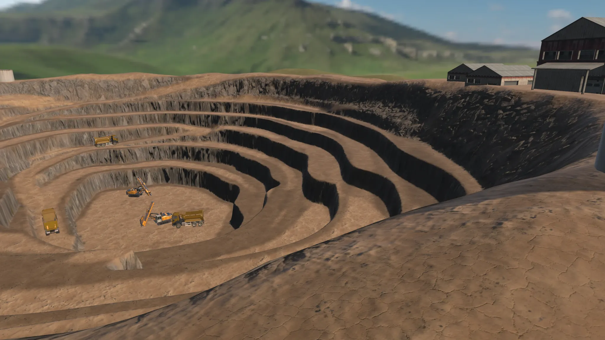 Oblique view showing terraced terrain surfaces and manually refined rock and soil transitions