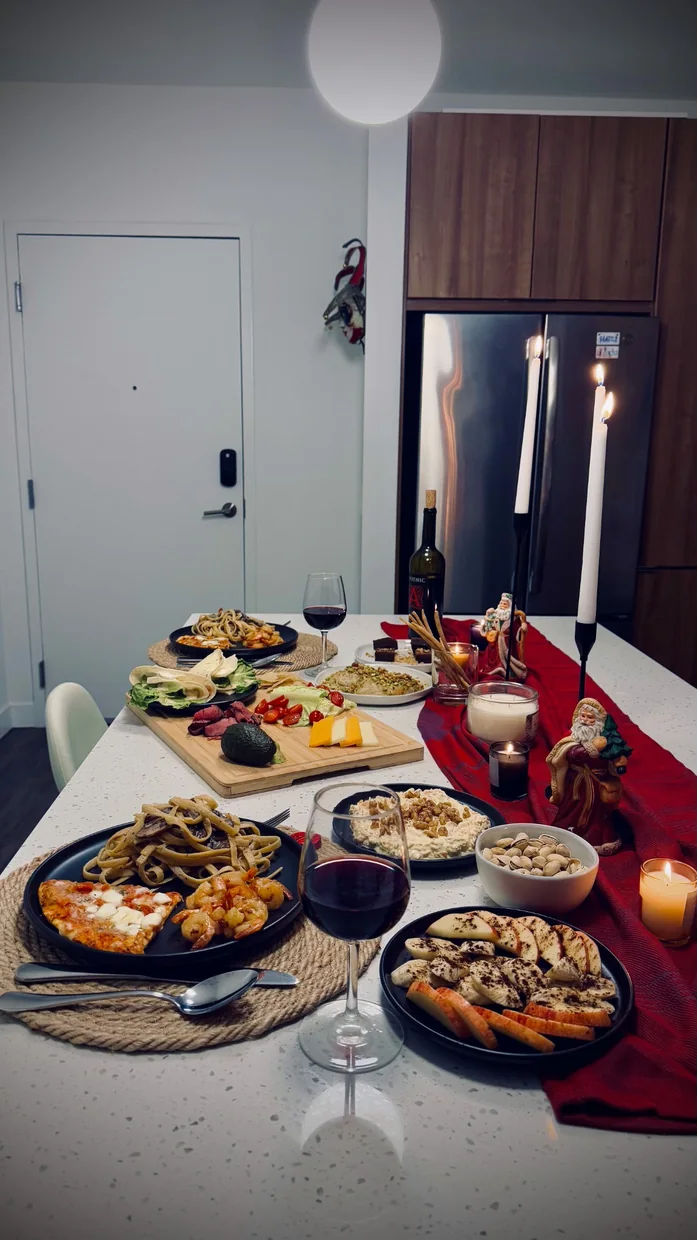 Homemade Mediterranean dinner and table setting
