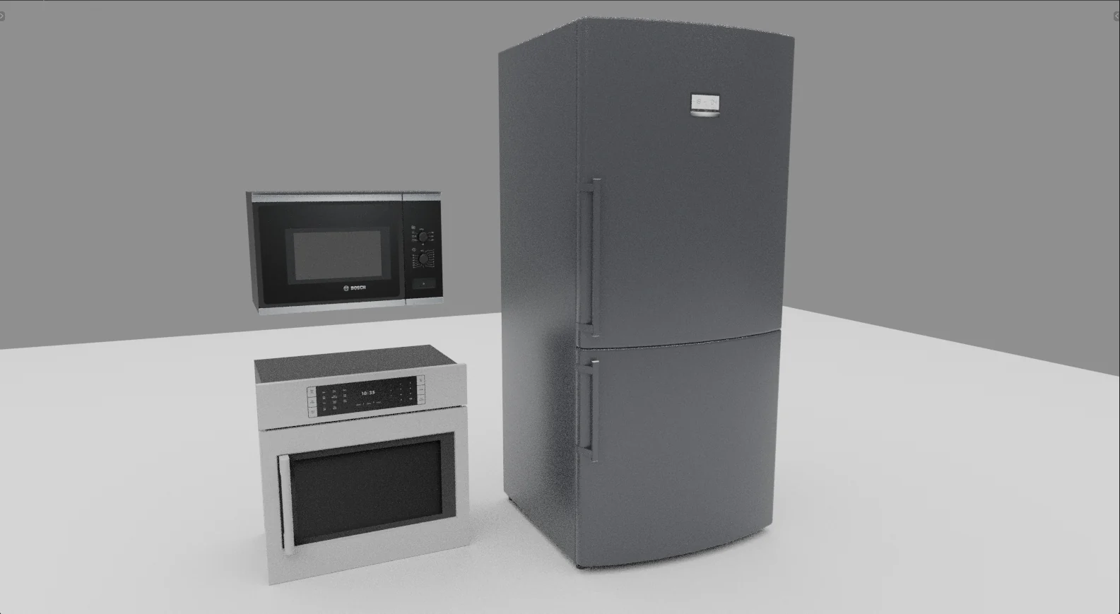 Bosch real-time 3D models of a refrigerator, oven and microwave