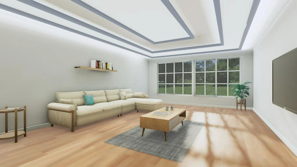 VRPsiko calm therapy living room with window and lounge seating, Unity render